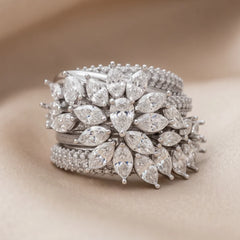 3.28 CT Marquise, Pear & Round Diamond Flower Cluster Ring