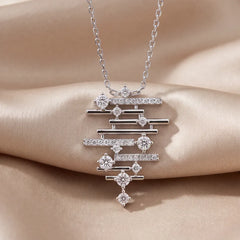 0.37 CT Round Diamond Geometric Bar Cascade Pendant
