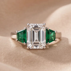 2.71 CT Emerald Cut & Taper Emerald Three Stone Ring