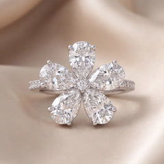 4.78 CT Round & Pear Diamond Flower Ring