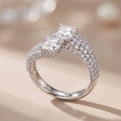 3.06 CT Asscher-cut & Round Diamond Pavé Bypass Ring