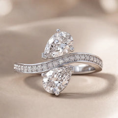 1.59 CT Round & Pear Diamond Bypass Toi et Moi Ring