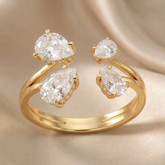 1.29 CT Pear & Round Diamond Open Cuff Ring