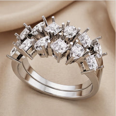 1.38 CT Princess-cut & Pear Diamond Double Row Ring