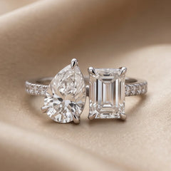 2.36 CT Emerald-cut & Pear Diamond Toi et Moi Ring