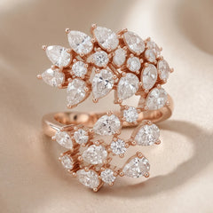 2.15 CT Pear & Round Diamond Scattered Cluster Bypass Ring