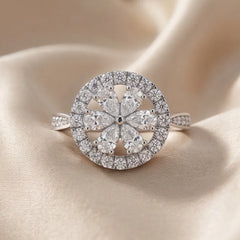 0.88 CT Round & Pear Diamond Flower Halo Ring