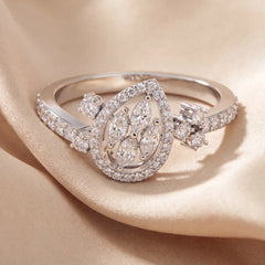 0.63 CT Marquise & Round Diamond Pear Halo Ring