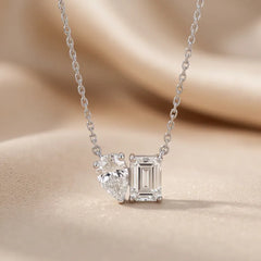 1.70 CT Emerald and Pear Diamond Toi et Moi Pendant