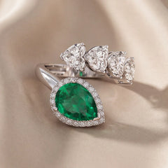 5.16 CT Pear Green Emerald & Heart Open Ring