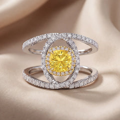 1.8 CT Yellow Cushion Double Halo Triple-Row Ring