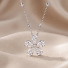 1.66 CT Round & Pear Diamond Flower Chain Necklace