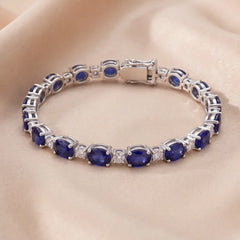 9.67 CT Round Diamond & Oval Sapphire Tennis Bracelet