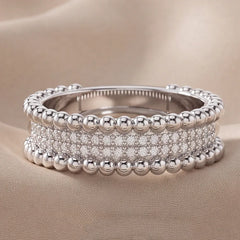 0.34 CT Round Diamond Beaded Edge Band Ring