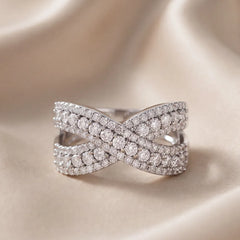 0.93 CT Round Diamond Crossover Wide Band Ring