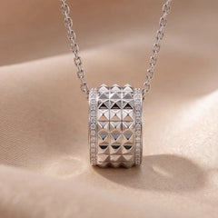 0.36 CT Round Diamond Studded Barrel Pendant with Chain