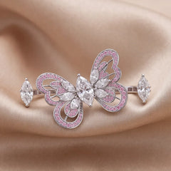 3.35 CT Multi Shape Diamond Pink Stone Butterfly Two Finger Ring