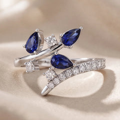 0.73 CT Pear Blue Sapphire Bypass Ring