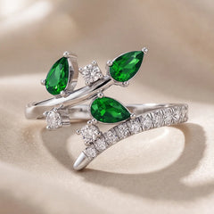 0.73 CT Pear Green Emerald Bypass Ring