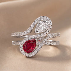 1.87 CT Pear Ruby Halo Bypass Ring