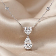 2.91 CT Pear & Heart Diamond Station Drop Chain Necklace
