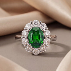 1.86 CT Oval Green Emerald Halo Ring