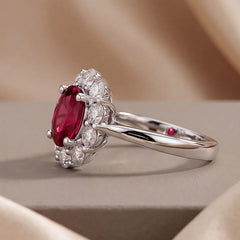 1.86 CT Oval Red Ruby Halo Ring