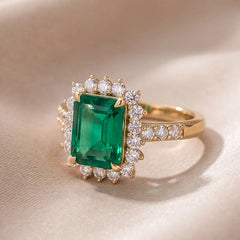 1.97 CT Emerald-cut Green Emerald Halo Ring