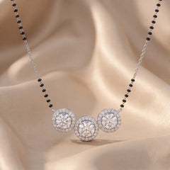 5.10 CT Round Diamond Three Stone Halo Mangalsutra Chain Necklace