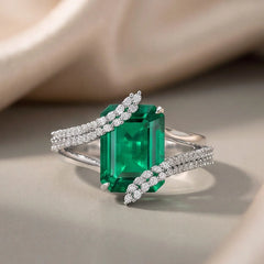 5.33 CT Emerald-cut Green Emerald Bypass Ring