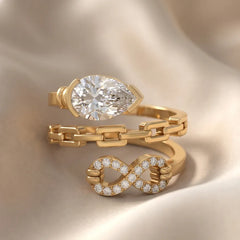 0.89 CT Pear Diamond Infinity Chain Link Bypass Ring