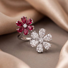 3.75 CT Ruby & Diamond Pear Double Floral Ring