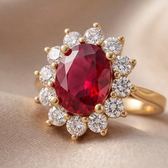 2.12 CT Ruby & Diamond Oval Halo Ring