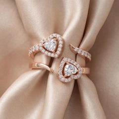 0.83 CT Heart Diamond Halo Bypass Twin Ring