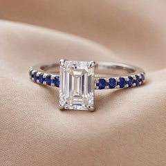 1.95 CT Emerald-cut Sapphire Pavé Ring
