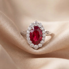 4.81 CT Oval Ruby Halo Ring