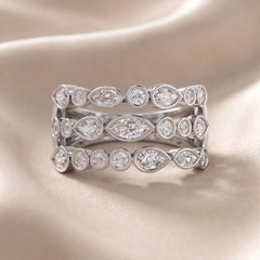 1.12 CT Multi Shape Diamond Three Row Bezel Ring
