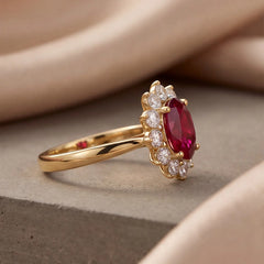 2.83 CT Oval Ruby & Round Diamond Halo Ring