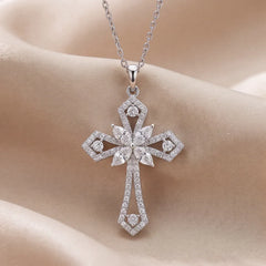 0.82 CT Round & Marquise Diamond Cross Chain Necklace