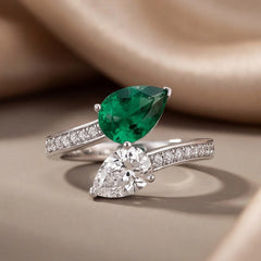 2.03 CT Pear Diamond & Emerald Open Ring