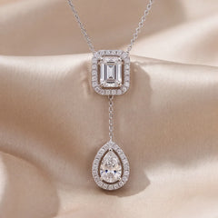 3.02 CT Emerald & Pear Diamond Halo Drop Chain Necklace