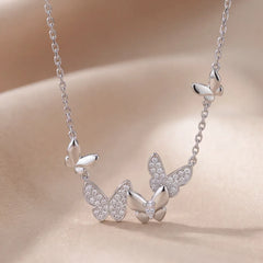 0.35 CT Round & Pear Diamond Butterfly Chain Necklace