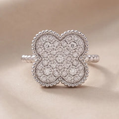 1.12 CT Round Diamond Clover Beaded Ring