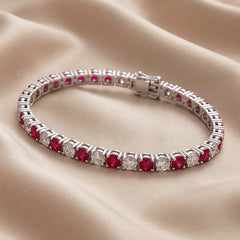 6.76 CT Round Diamond & Ruby Tennis Bracelet