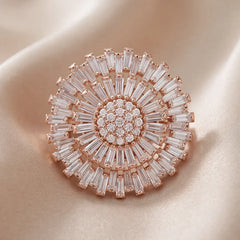 3.63 CT Round & Baguette Diamond Sunburst Cocktail Ring