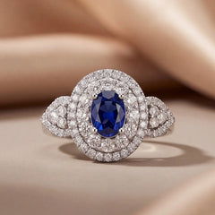 2.11 CT Oval Sapphire Double Halo Ring