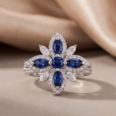 1.55 CT Marquise Sapphire Floral Diamond Ring