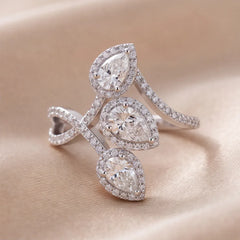 1.41 CT Pear Diamond Triple Pear Halo Ring