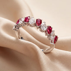 1.20 CT Pear Ruby & Diamond Half Eternity Ring