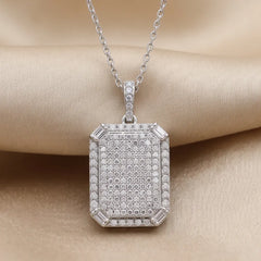 0.89 CT Round and Baguette Diamond Pavé Dog Tag Pendant